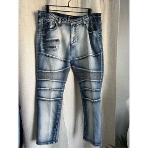 Rocawear Biker Jeans Mens 38 Blue Denim Streetwear Slim Fit Faded Skinny Leg y2k